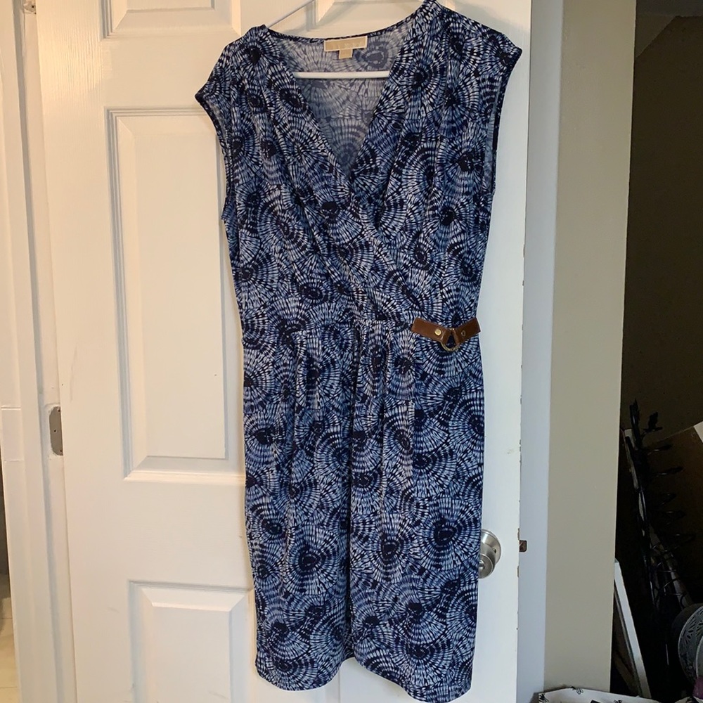 Michael Kors blue pattern cinch leather detail